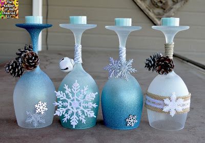 Winter Wonderland Wine Glasses Candle Holders Wine Glass Candle Holder, Winter Wonderland Decorations, Christmas Wine Glasses, Wine Glass Decor, Wine Glass Candle, Wine Glass Crafts, Wine Glass Art, Winter Wonderland Christmas, Snowflake Decorations