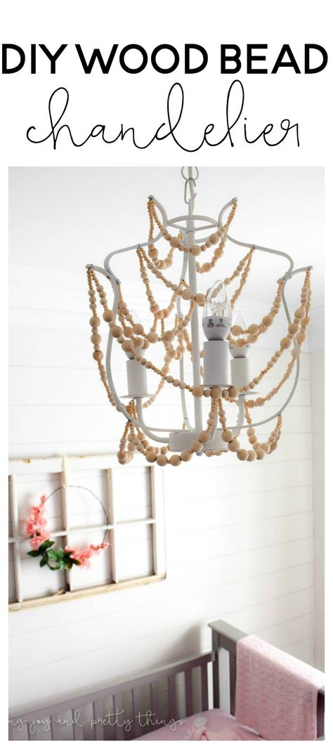 Easy DIY to make a wood bead chandelier! The perfect DIY craft to add farmhouse style to your home. Ikea Chandelier, Ikea Makeover, Chandelier Makeover, Turquoise Chandelier, Bead Chandelier, Wood Bead Chandelier, Diy Furniture Bedroom, Diy Headboards, Diy Chandelier