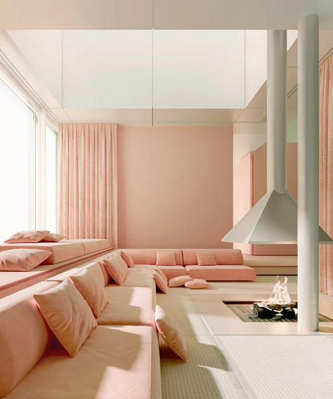 Andrés Reisinger designs virtual house in frosty metaverse landscape Raised House, Modernist Interior, Concrete Staircase, Modernist House, Dieter Rams, Pink Sofa, Two Storey House, Box Houses, Winter House