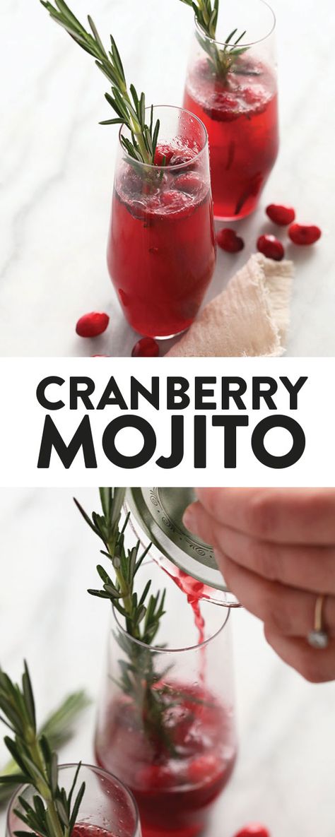 Cranberry Mojito, Easy Holiday Cocktail Recipes, Easy Holiday Cocktails, Holiday Party Drinks, Jul Mad, Rosemary Simple Syrup, Cocktail Party Food, Party Drinks Alcohol, Mojito Recipe