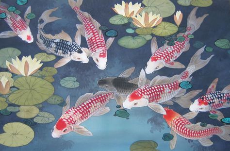 Lahaina Galleries - Fine Art Galleries & Online - Eternal Happines Ceramic Panel, Japanese Tile, Japanese Koi Fish, Mosaic Ceramic, Japan Painting, Japanese Fish, Fish Wall Decor, Printed Tile, Carpe Koi