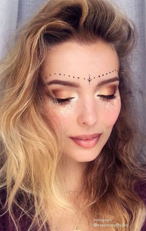 Coachella Make-up, Glitter Freckles, Fest Smink, Bohemian Makeup, Festival Makeup Tutorial, Hippie Makeup, Coachella Makeup, Festival Makeup Rave, Freckles Makeup