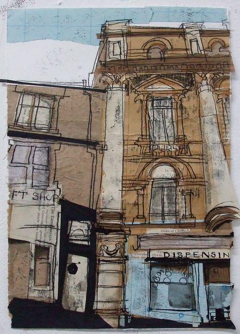 Study Collage, Royal Mile Edinburgh, A Level Art Sketchbook, Urban Sketch, Landscape Sketch, City Illustration, Urban Sketchers, Gcse Art, Urban Environment