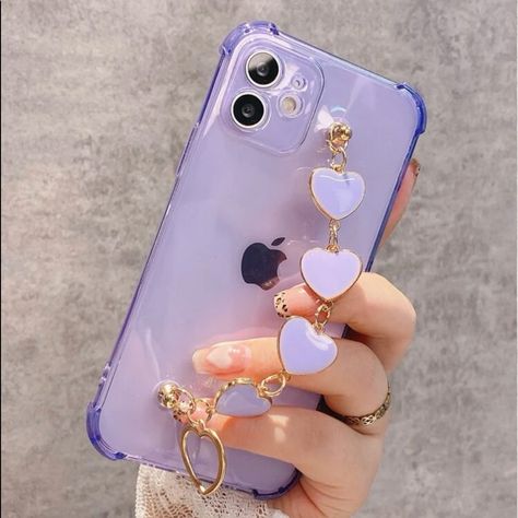 Pretty Purple And Heart Lovers Iphone 12 Case Cover. Bendable Easy Fit, Just Slip Your Phone In And Press. Purple Hearts And Chain Help You Carry Or Hold Your Phone While Surfing The Web Or Talking Or Traveling. Phone Cases Aesthetic Purple, Ceo Energy, Iphone 12 Purple, Tulip Phone Case, Iphone 12 Cases, Future Phone, Phone Case Clear, Purple Iphone Case, Purple Iphone