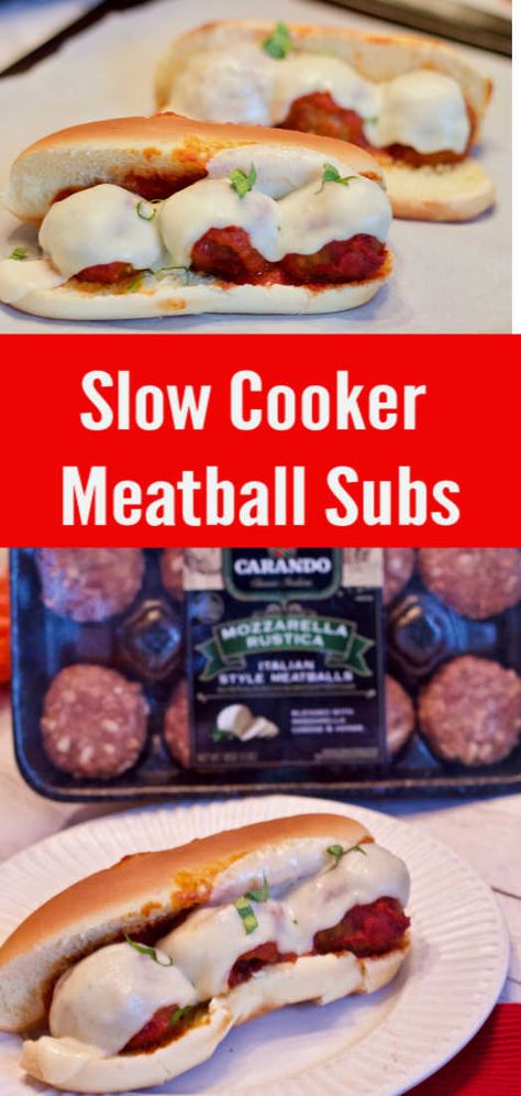 Slow Cooker Easy Meatball Subs for Busy Weeknights - Best part the homemade Low Carb Tomato Sauce requires no cooking outside of the crockpot tomato sauce. Crock pot meatball subs are perfect school night meal. Skip the buns for a low carb dinner #meatballs #italian #weeknightdinner #MyCarandoMeal #ad Crockpot Tomato Sauce, Slow Cooker Meatball Subs, Easy Meatball Subs, Dinner Meatballs, Easy Slow Cooker Meatballs, Meatballs Italian, Meatball Sub Recipe, Slow Cooker Easy, Easy Meatball