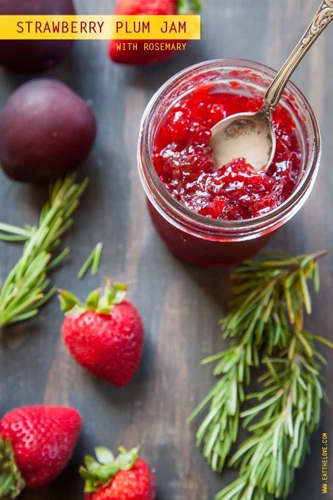 Strawberry Plum Jam with Rosemary. Photo and recipe by Irvin Lin of Eat the Love Plum Jam Recipe, Plum Jam Recipes, Strawberry Guava, Plum Jam, Bacon Jam, Jam And Jelly, Berries Recipes, Jam Recipe, Fruit Jam