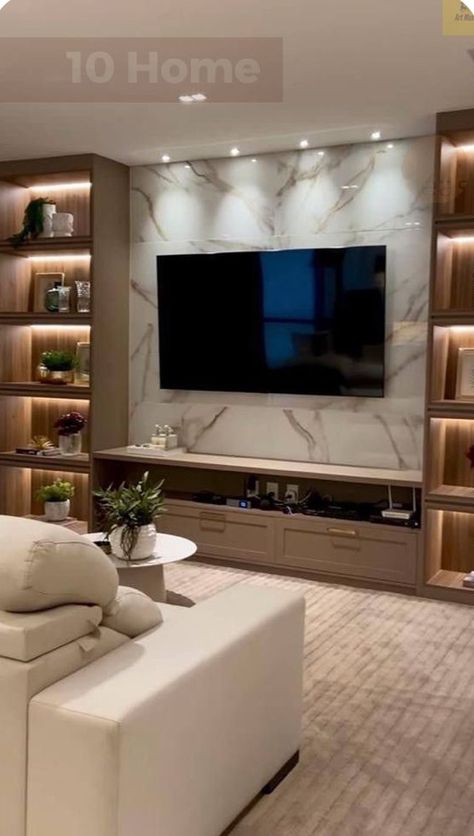 Television Wall Ideas, Luxury Tv Wall, Television Wall, Modern Tv Unit Designs, Small Modern Kitchens, Modern Tv Wall, Family Room Walls, First Apartment Decorating, Tv Wall Unit