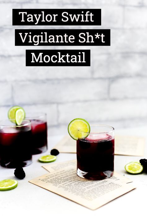 Black Halloween Drinks Nonalcoholic, Mocktail Aesthetic Dark, Elderberry Syrup Mocktail, Taylor Swift Mixed Drink, Dark Alcoholic Drinks, Eras Tour Mocktails, Blackberry Mojito Mocktail, Elderberry Mocktail Recipe, Black Cherry Mocktails