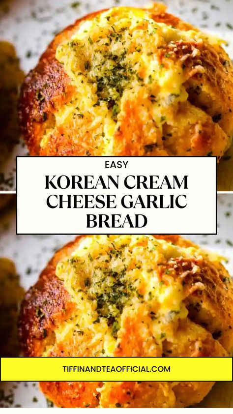 Garlic bread buns on table Hokkaido Bread, Korean Garlic Bread, Korean Cream Cheese Garlic Bread, Cream Cheese Garlic Bread, Korean Garlic, Korean Cream, Cheese Garlic Bread, Bread With Cream Cheese, Garlic Cheese Bread