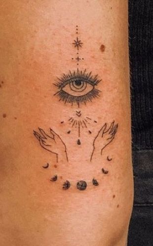 Evil Eye Tattoo, Moon Tattoos, Tattoo Cover-up, Dainty Tattoos, Eye Tattoo, S Tattoo, Piercing Tattoo, Tattoo Inspo, Mini Tattoos