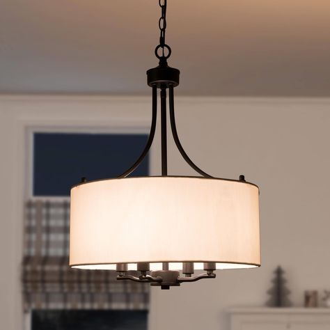 Modern Farmhouse Drum 4-Light Transitional Chandelier with Fabric for Dining room - D16" * H21.5" - On Sale - Bed Bath & Beyond - 33094819 Black Drum Chandelier, Kitchen Chandelier Over Table, Farmhouse Dining Room Light, Drum Light Fixture, Modern Gold Chandelier, Drum Shade Chandelier, Dining Room Light Fixture, Transitional Chandelier, Drum Light