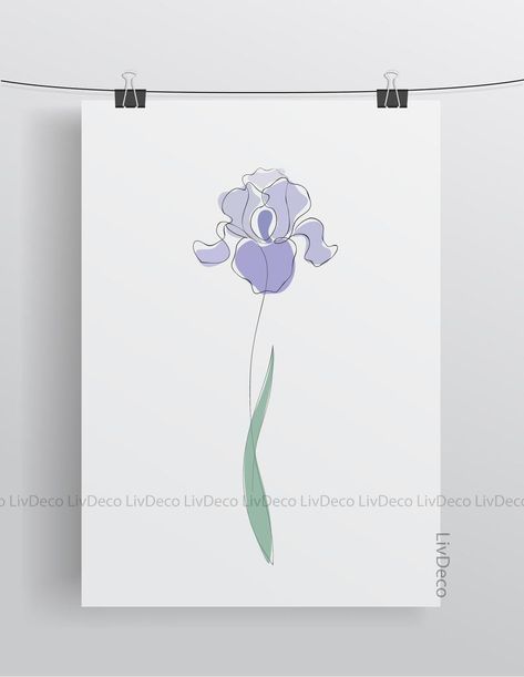 Naomi Tattoo, Violet Flower Drawing, Bible Paintings, Line Drawing Floral, Purple Iris Flowers, Flower Minimalist, Leopard Wall Art, Drawing Floral, Minimal Wall Decor