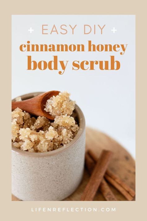 This cinnamon sugar and honey body scrub is an easy to make fall craft that doubles as a DIY gift!! Honey Body Scrub Diy, Body Scrub Benefits, Honey Body Scrub, Honey Sugar Scrub, Diy Cinnamon, Cinnamon Benefits, Scrub Diy, Cinnamon Honey, Body Scrub Recipe