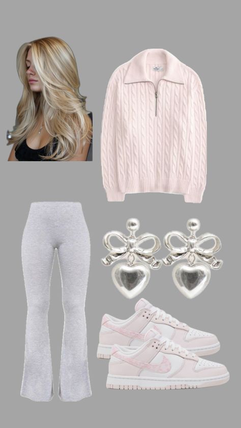 vanilla girl aesthetic, clean girl outfit, half zip, gray flared leggings Grey Flares Outfit, Gray Flared Leggings, Pink Winter Outfit, Flares Outfit, Leggins Outfit, Flare Leggings Outfit, Grey Leggings Outfit, Clean Girl Outfit, Vanilla Girl Aesthetic