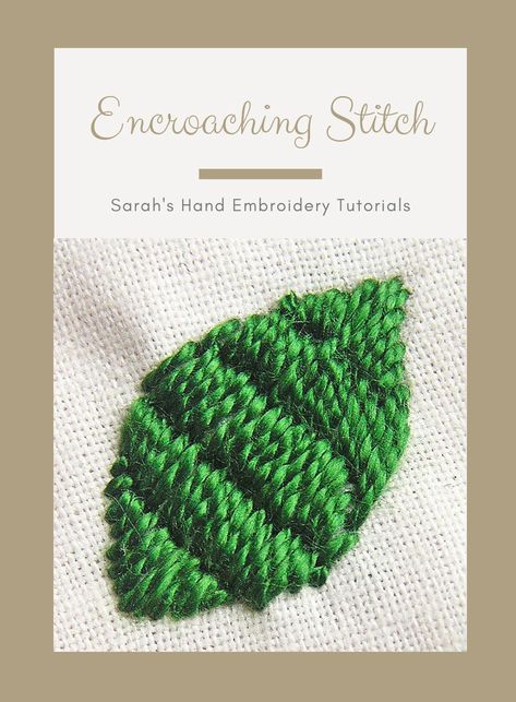 Encroaching Satin Stitch - Sarah's Hand Embroidery Tutorials Types Of Stitches, Hand Embroidery Tutorial, Stitch Lines, Hand Embroidery Stitches, Satin Stitch, Embroidery Tutorials, Knit Or Crochet, Craft Inspiration, Knitting Yarn