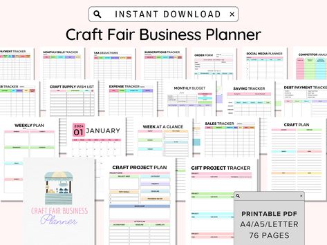 Are you a creative entrepreneur who thrives in the world of craft fairs and markets? Our Craft Fair Business Planner is the ultimate tool to help you organize, optimize, and flourish in your craft fair ventures. Whether you're a seasoned vendor or just starting your craft fair journey, this planner is tailored to meet your unique business needs. I'm passionate about and love talking about financial freedom so I started making trackers to help you start your journey to financial freedom and I wan Craft Fair Vendor Checklist, Craft Fair Inventory Printable Free, Craft Fair Planner, Vendor List Template, Craft Show Sales Tracker, Inventory Sheet, Business Printables, Planner Business, Craft Planner