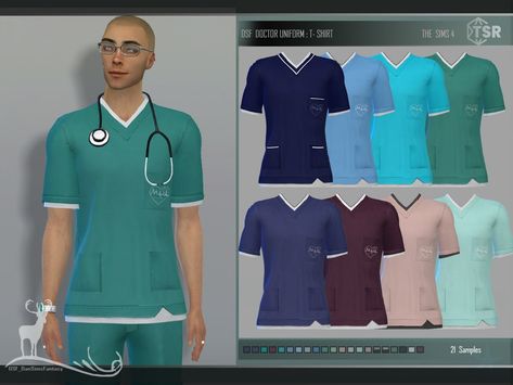 The Sims Resource - DOCTOR UNIFORM / T SHIRT Sims 4 Doctor Cc, Vet Scrubs, Doctor Coat, Doctor Outfit, Sims 4 Tsr, Career Outfits, Uniform Pants, Mens Scrubs, Uniform Shirts