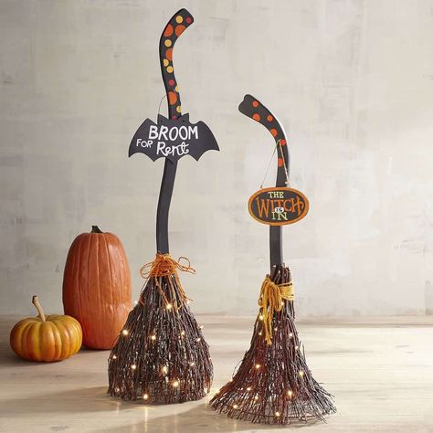 Witch On A Broom, Halloween Witch Brooms, Halloween Brooms, Orange Ornaments, Cute Halloween Decorations, Halloween Witch Decorations, A Broom, Fun Halloween Decor, Halloween Magic