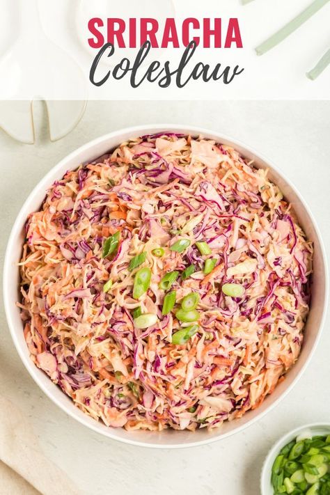 Sriracha Coleslaw is a traditional coleslaw with a kick. It takes this traditional summer food and takes it to the next level. Truly, one of the best summer side dishes that you could ever enjoy. Crunchy, creamy and a hint of spicy, Yum! Spicy Side Dishes For Bbq, Sriracha Coleslaw, Spicy Coleslaw Recipe, Sriracha Slaw, Spicy Coleslaw, Asian Coleslaw, Healthy Coleslaw, Summer Potluck, Delicious Slow Cooker Recipes