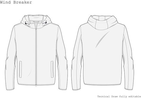 Wind breaker technical hand draw | Premium Vector #Freepik #vector #hand #fashion #hand-drawn #clothes Design Ideas Drawing, Windbreaker Design, Jacket Drawing, White Hooded Sweatshirt, Sports Jackets Women, Sleeveless Puffer, T Shirt Design Template, Flat Sketches, Wind Jacket