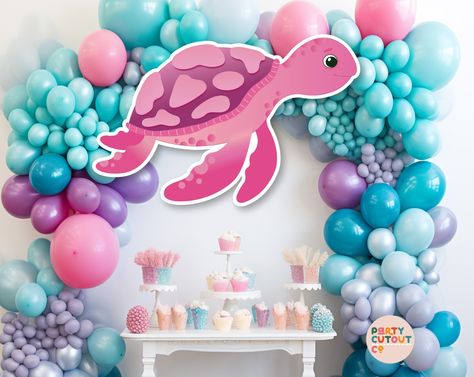 BIG CUTOUT Under the Sea Party Pink Turtle Cutout Ocean Decoration Ocean Turtle Under the Ocean Party Decor Life Size Cutout Standee Turtle by PartyCutoutCo on Etsy Turtle Party Decorations, Turtle Themed Party, Turtle Birthday Party, Turtle Birthday Parties, Turtle Theme, Mesas Para Baby Shower, Pink Turtle, Life Size Cutouts, Ocean Turtle