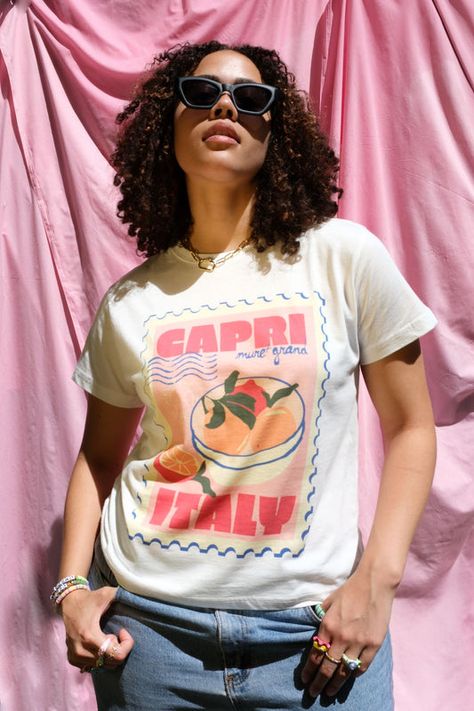 M+G Graphic Tees | Mure + Grand Italy Graphic, 2000s Preppy, Aesthetic Tshirt, Fruit Shirt, Capri Italy, Streetwear Aesthetic, Fruit Print, Crew Neck Shirt, Oversized Tee