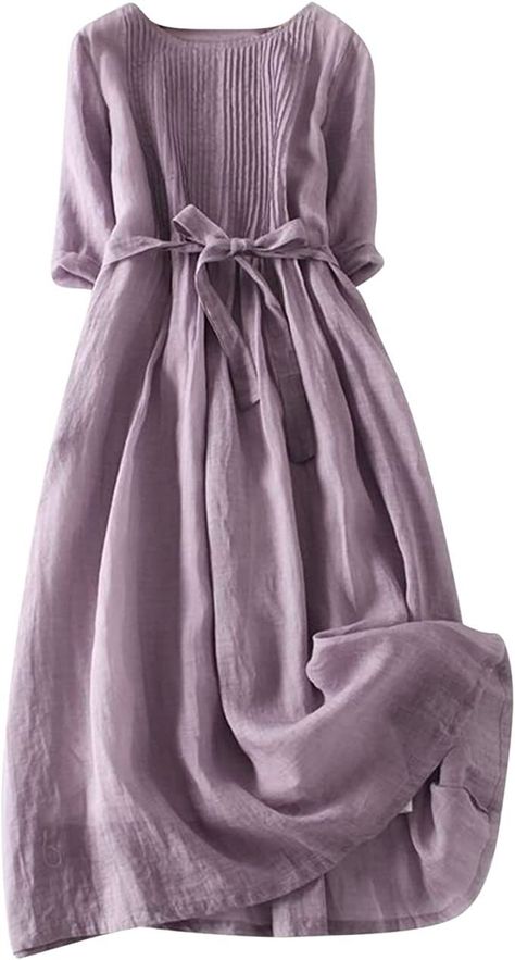 Casual Midi Dresses, Linen Dress Pattern, Vintage Cotton Dress, Flowy Sundress, Linen Dress Women, Modest Dresses Casual, Work Dresses For Women, Linen Fashion, Cotton Linen Dresses