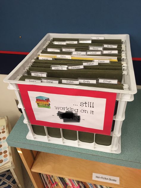 Hate cluttered desks where students can never find their work? Hate when papers are crinkled and destroyed? Me too!! “Still working on it?  Put it into your folder” Any time a student finishes work early, this should be the first place they look for what to do next (aka “what do I do when I’m done...?”) Absent Work, Absent Students, Work Bins, Working On It, First Place, Still Working, A Student, Classroom Organization, Student Work