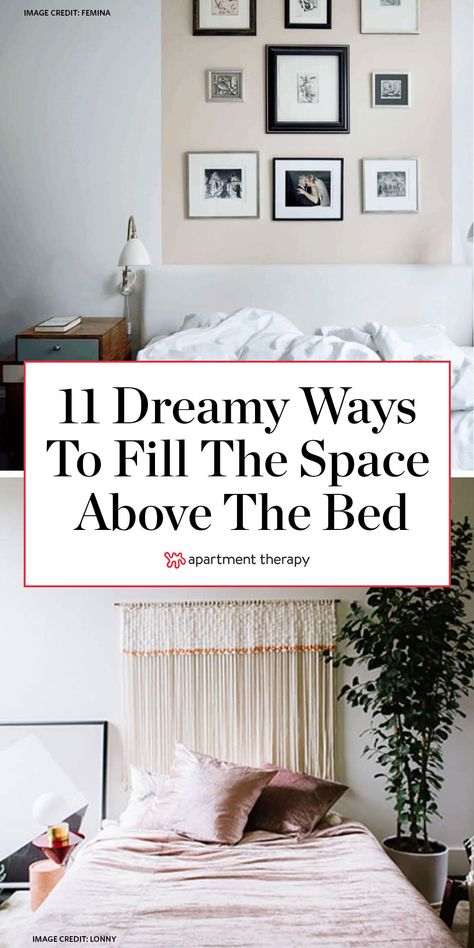 If you're looking for something a little off the beaten path, here are 11 headboard alternatives to give your bed that finished look. #bedframe #headboard #headboardideas #bedroomdecor #statementwall #bedroomdecorideas #bedframeideas #budgetbedroomideas #gallerywall #bedding Bed No Headboard Ideas, No Headboard Bedroom, Bedroom No Headboard, Beds Without Headboards Ideas, Bed No Headboard, Pretty Headboard, No Headboard, Bed Without Headboard, Headboard Alternative