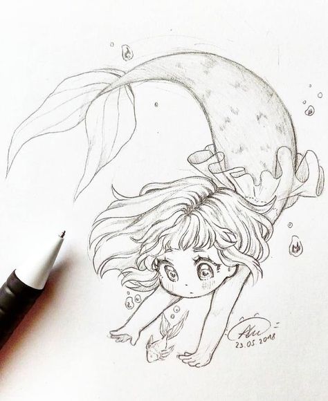 Mermaid Sketch, Anime Mermaid, Mermaid Drawings, Chibi Drawings, Mermaid Art, Drawing Tutorials, Book Art Drawings, Kawaii Drawings, Art Drawings Sketches Simple