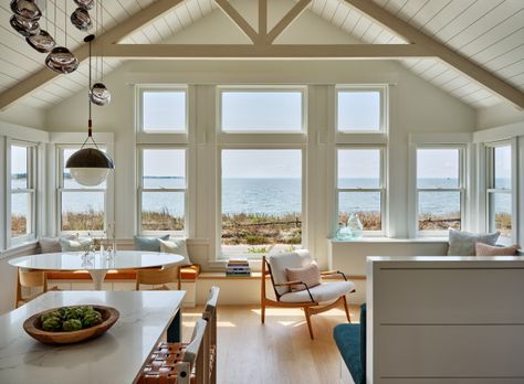 Houzz Tour: Clean and Bright Beach Cottage in 780 Square Feet (20 photos) Home Tips: Cape Cod Beach House, Views Sunset, Beach Style Living Room, Small Space Nursery, Beach House Tour, Cape Cod Cottage, House Mediterranean, Cape Cod Beaches, Small Cottages