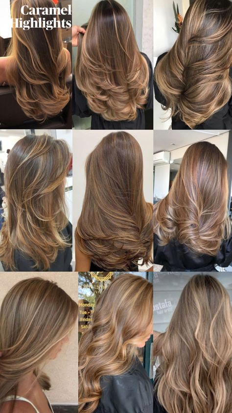 Highlights On Hair, Caramel Blonde Hair, Peinados Hair Styles, Summer Blonde Hair, Brown Hair Inspo, Brunette Hair With Highlights, Caramel Hair, Honey Blonde Hair, Caramel Highlights