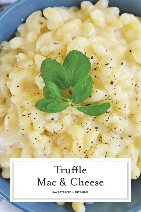 Delicious mac and cheese using smoked gouda, white cheddar and truffle oil all made in less than 20 minutes on the stove. The perfect fancy side dish. #trufflemacandcheese #trufflerecipes www.savoryexperiments.com Truffle Dip, Truffle Mac And Cheese Recipe, Delicious Mac And Cheese, Truffle Mac And Cheese, Easy Mac N Cheese, Vegan Truffles, Mac And Cheese Bites, Easy Mac And Cheese, Meal Planning App