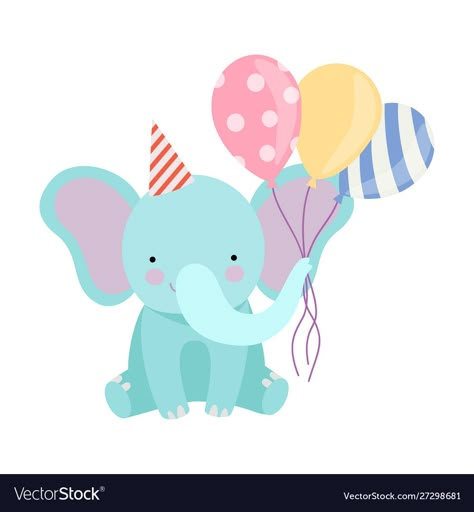 Elephant Illustration Cute, Balloon Animal Clipart, Elephant Holding Balloon, Fishing Theme Cake, Jumbo Elephant Cartoon, Balloons Cartoon Image, Elephant Birthday Party, Balloon Cartoon, Birthday Cartoon