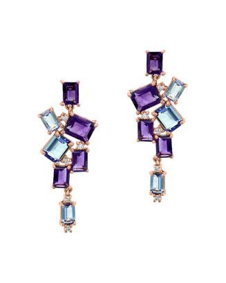 Bloomingdale's Diamond, Amethyst & Tanzanite Drop Earrings in 14K Rose Gold - 100% Exclusive Jewelry & Accessories - Bloomingdale's Amethyst Jewelry Ring, Tanzanite Drop Earrings, Small Earrings Gold, Blue Stones Jewelry, Neck Pieces Jewelry, Tanzanite Jewelry, Colour Blocking, Diamond Jewelry Designs, Classy Jewelry