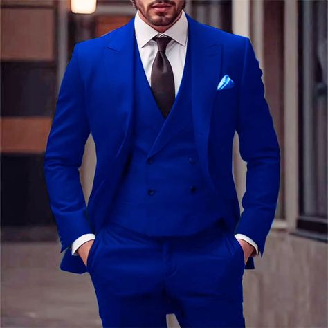 Men On Suit, Mens Navy Suit, Blue Three Piece Suit, Plus Size Suit, Royal Blue Suit, Blue Suit Men, Blue Jacket Men, Plus Size Suits, Dress Suits For Men