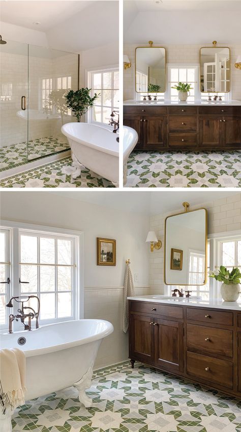 Dream Ensuite Bathroom, Cozy Ensuite Bathroom, Vintage Modern Master Bath, Colonial House Bathroom Ideas, Colonial House Bathroom Remodel, Vintage Style Master Bath, Bathroom Ideas Old Style, Funky Master Bath, Colonial Home Bathroom