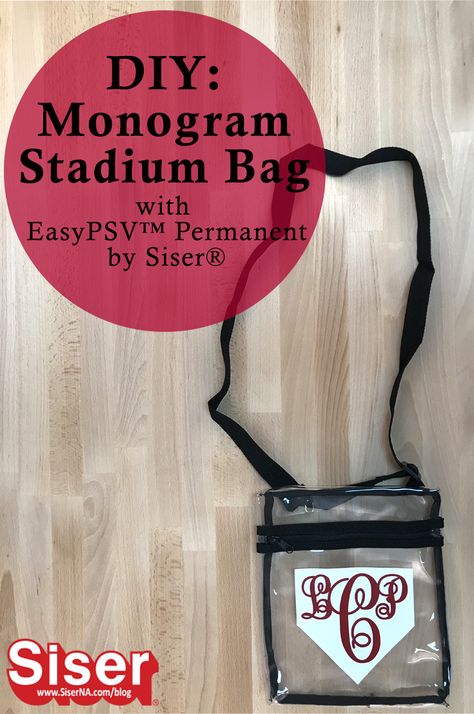 Monogram a clear plastic stadium bag with Permanent EasyPSV by Siser for a custom game day look! This adhesive vinyl is easy to cut, weed, and layer so you can have less stress and more sports. Clear Stadium Bags Diy, Clear Vinyl Purse Pattern, How To Sew A Clear Vinyl Bag, Stadium Approved Clear Bag, Workspace Diy, Stadium Bags Clear, Diy Heat Transfer Vinyl, Clear Stadium Bag, Stadium Bag