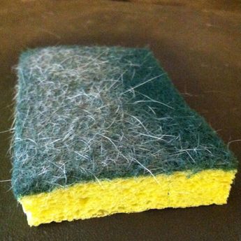 Use a dry sponge to collect dog and cat hair off your couch or chair. It works better then the Swiffer Pet Hair collector and it's cheaper! Reuse, don't throw it away! Dog Hair Cleaning, Dog Hair Removal, Hair Removal Diy, Cat Hair Removal, Cleaning Pet Hair, Pet Hair Remover, Dog Cleaning, Pet Hair Removal, The Krazy Coupon Lady