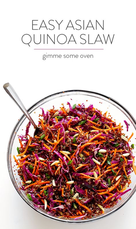 Easy Asian Quinoa Slaw | gimmesomeoven.com Red Cabbage Quinoa Salad, Quinoa Cabbage Salad, Red Cabbage Salad Recipes, Red Quinoa Salad, Asian Quinoa Salad, Salad Asian, Asian Quinoa, Asian Slaw, Extra Protein