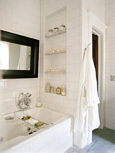 Bathroom Built Ins, Built In Bath, Closet Built Ins, Bathroom Tub Shower, Bath Shelf, Bathroom Closet, Shower Niche, Bathroom Shower Tile, Room Shelves