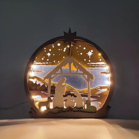 Nativity Scene 3d Wooden Carving Suitable For Home Decoration Holiday Gift Art Night Light - Arts, Crafts & Sewing - Temu Christmas Laser Cut Ideas, Nativity Snow Globe, Laser Cut Christmas Decorations, Custom Snow Globe, Laser Cut Projects, Laser Crafts, Laser Cut Christmas, Glowforge Ideas, Glow Forge