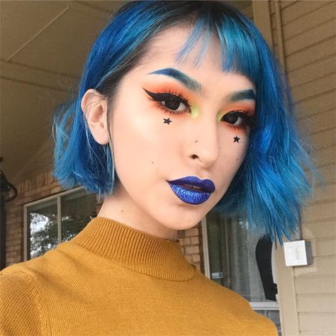 bright blue lips brows eyebrows tumblr aesthetic makeup look ideas inspiration inspo Makeup Look Ideas, New Makeup Ideas, Long Blonde Wig, Makeup Tumblr, Special Colors, Blue Lips, Blue Nature, Tumblr Aesthetic, Makeup Aesthetic