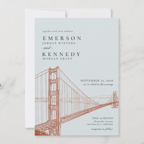 San Francisco Wedding Invitations, Modern Glam Wedding, Bridge Wedding, San Francisco Golden Gate Bridge, Sf Wedding, Wedding Invitation Size, Wedding Invitations Modern, Modern Wedding Invitation, San Francisco Wedding