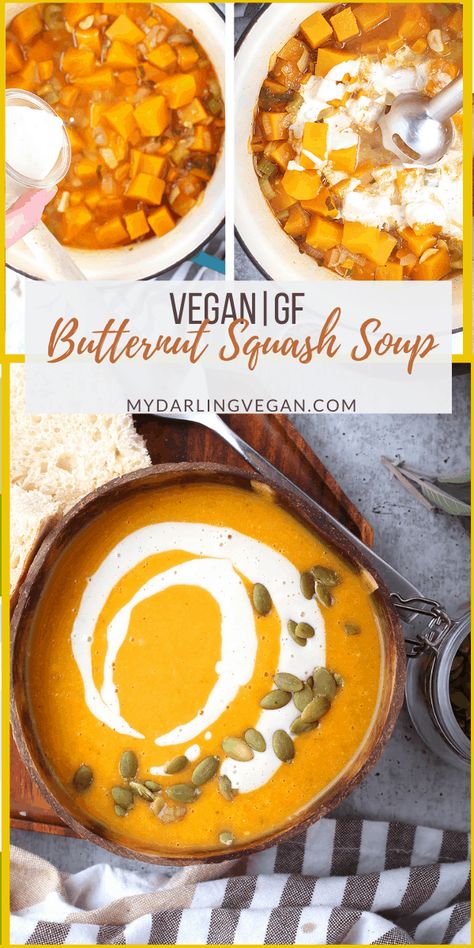 Vegan butternut squash soup is a rich, plant based classic fall soup. Full of warming spice and loaded with decadent cashew cream, you’ll love diving into this cozy dish on a chilly day. Cashew Soup, Vegan Potato Soup, Chili Vegan, Vegan Butternut Squash Soup, Vegan Simple, Vegan Butternut Squash, Soup Creamy, Plant Based Soups, Vegan Slow Cooker