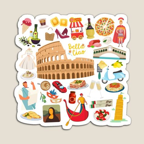 Italy Icons, Things Reference, Italian Icons, Italy Project, Country Stickers, Planet Project, Class Decor, Travel Icon, Class Decoration