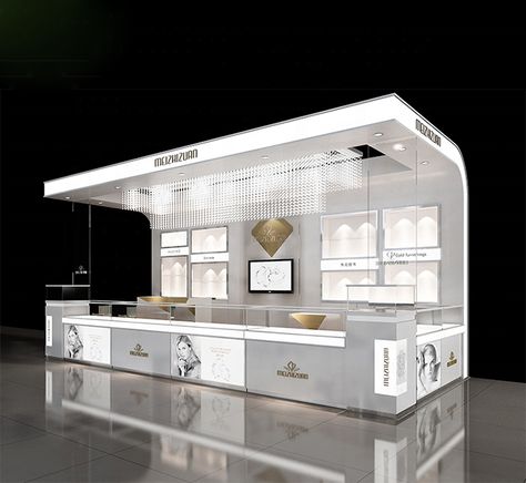 shopping mall retail jewellery shop design Kiosk Design Mall, Jewelry Kiosk Design, Jewellery Kiosk, Retail Shop Design, Jewelry Display Booth, Luxury Jewelry Shop, Event Booth Design, Mall Kiosk, Grocery Store Design