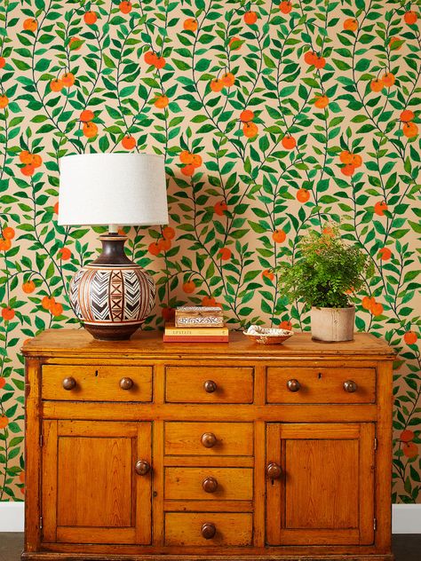 'Orange Crush' Kraft Wallpaper by Nathan Turner - Natural | Brown Paper Kraft Wallpaper | Wallshoppe Fun Wallpaper, Bedroom Orange, Interior Minimalista, Orange Kitchen, Wallpaper Rolls, Orange Wallpaper, Tree Wallpaper, Orange Crush, Kitchen Wallpaper