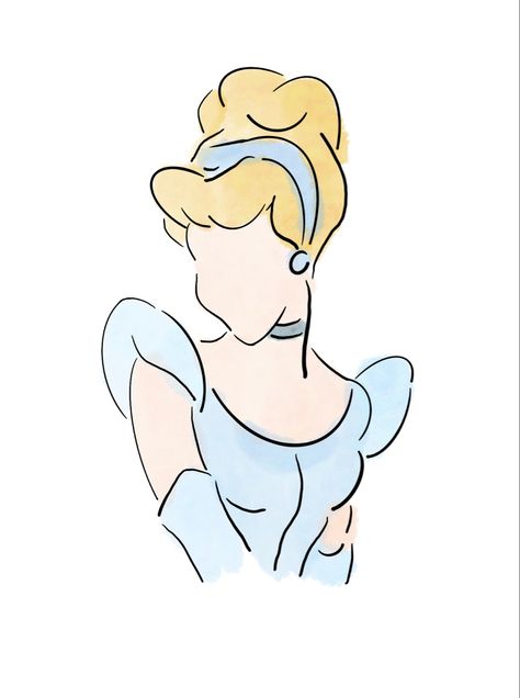 Disney Drawings Cinderella, Disney Princess Drawing Reference, Easy Simple Disney Drawings, Disney Princess Painting Ideas, Cinderella Art Drawing, Simple Disney Drawings, Cinderella Art Illustrations, Cinderella Drawing Easy, Disney Princesses Drawings