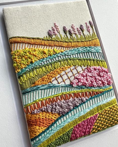 SOLD New finished abstract landscape (available at link in bio) #embroi̇deryart #handembroidery #fiberart #embroidery #art #landscapeembroidery #abstractembroidery #damngoodstitch #modernembroidery #dmcembroidery #dmcthreads Modern Embroidery Art, Random Embroidery Ideas, Modern Embroidery Patterns, Freeform Embroidery, Embroidery Landscape, Landscape Embroidery, Quilt Embroidery, Textile Art Embroidery, Abstract Embroidery